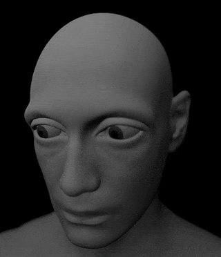 Test with animated character looking around with eyes tracked to empties
